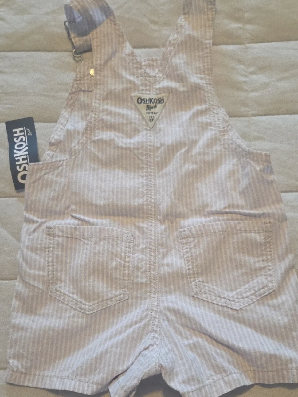 OshKosh B'gosh Light Purple Stripe Floral Short Overalls NWT